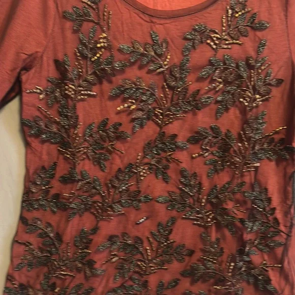 Coldwater Creek black/rust mesh/metallic sequin top size medium boho look - Picture 3 of 7